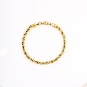 Detailed view of a gold stainless steel rope chain bracelet, stylish and durable jewelry piece.