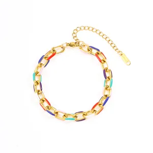 Buntes Emaille Edelstahl Panzerkette Armband für Damen Mode Trendige Handgelenk Schmuck