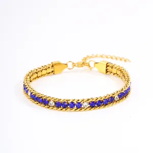 Titanium steel bracelet for women, sparkling multi-color zircon crystal chain jewelry fashion.