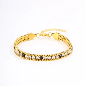 Exquisite titanium steel rhinestone bracelet detail, elegant black and white zircon stones.