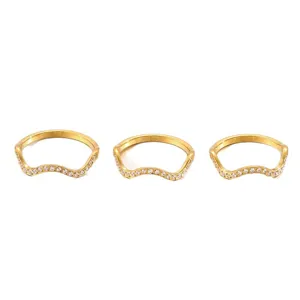 18K gold plated titanium steel wave ring with sparkling pave cubic zirconia for women.