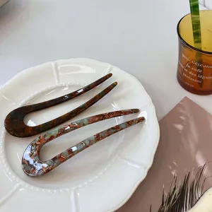 Set di forcine per capelli a U in acetato retrò, eleganti bastoncini tartarugati per raccolti.