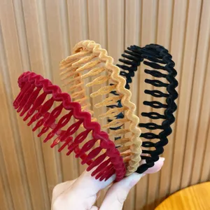 Korean Style Flocked Wavy Toothed Headband Non Slip Hair Hoop For Women Girls Wash Face Makeup Hair Accessories