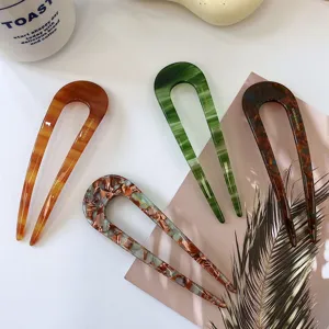 Elegante forcina per capelli a U in acetato, fermaglio tartaruga vintage per acconciatura donna.