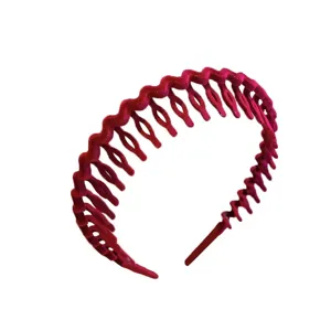 Flocked wavy toothed headband for women, anti-slip pink hair hoop for daily fashion styling