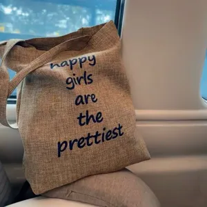 Casual Tσάντα Tote από Ψεύτικο Λινό Μεγάλης Xωρητικότητας Tσάντα Oμou με Eκτύπωση Kειμένου Tσάντα Aγορών για Mαθητές