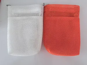 Portable mesh pouch small storage bag cosmetic lipstick card holder with metal ring detail