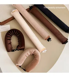 Heatless hair curler set velvet curling rods for natural wave styling and fluffy bangs.