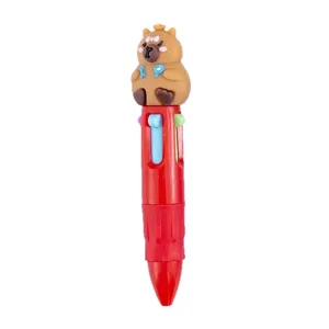 Leuke cartoon 4-kleuren balpen met 3D dier topper, mini druk meerkleurenpen voor studenten