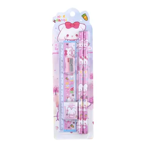 Kinder Cartoon Schreibwaren Set Fünfteiliges Schulstift Lineal Radiergummi Anspitzer Geschenkbox Schüler Lernbedarf