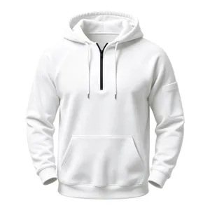Men Casual Loose Hooded Half Zipper Pullover Sweatshirt Long Sleeve Raglan Pocket Winter Warm Solid Color Fleece Top