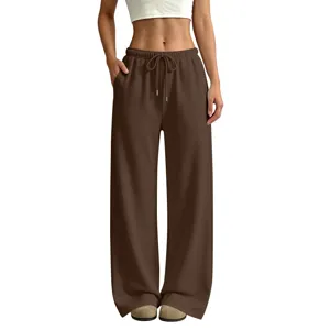 Women fleece lined loose sweatpants casual wide leg trousers high waist drawstring pants