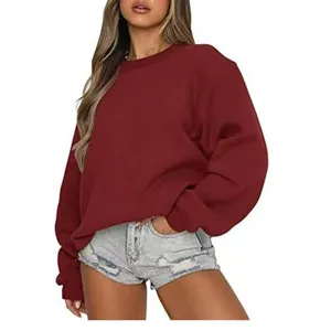 Sweat-shirt à col rond et manches longues en molleton uni pour femme style basique