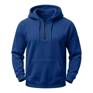 Men's casual loose fit half-zip hooded sweatshirt with long sleeves for autumn.