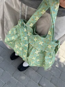 Borsa shopper in tela floreale verde dolce vintage casual borsa a tracolla da donna uso quotidiano