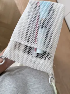 White mesh crossbody phone bag portable mini shoulder pouch for daily travel and use.