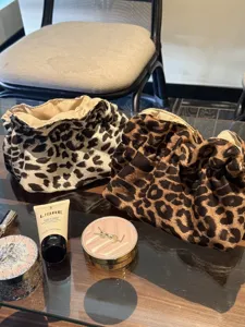 Leopard print cosmetic bag portable pouch large capacity travel makeup storage organizer