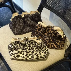Leopard Print Cosmetic Bag Portable Large Capacity Makeup Pouch Canvas Tote Bag Travel Storage Bag Fashion Handbag
