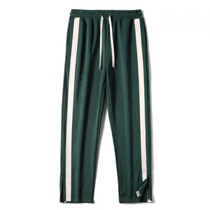 Men's loose casual straight trousers featuring contrast side stripes and drawstring waist.