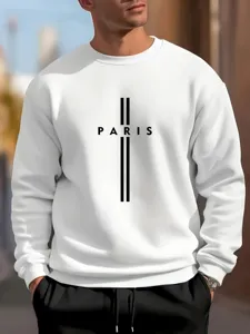 Mens gothic streetwear white crewneck sweatshirt with letter print casual loose fit top