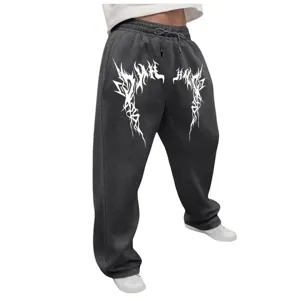 Y2K Estampado Gótico Pantalones de Chándal Holgados Pierna Ancha Cordón Casual