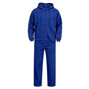Königblaue Herren Fleece Jogginganzug Detail mit Kapuze Reißverschluss und weichem Stoff.