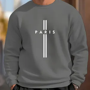 Dark gothic style grey crewneck sweatshirt featuring a white Paris letter print.