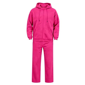 Herren knallrosa Fleece Kapuzenpullover Trainingsanzug Freizeit Sportswear Set mit Kordelzug.