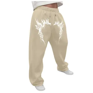 Pantalones de chándal caqui holgados con estampado gótico Y2K y cordón detalle