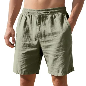 Comfortabele heren casual linnen korte broek met trekkoord in taille en zakken.