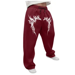 Pantalón de chándal holgado con estampado gótico Y2K, streetwear ancho con cordón ajustable.