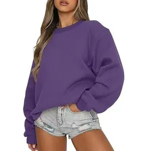Femme sweat-shirt col rond violet décontracté manches longues haut pull ample vêtements quotidiens