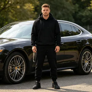 Men's Solid Color Fleece Lined Hoodie and Sweatpants Tracksuit Casual Sportswear