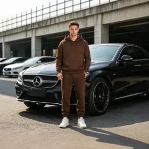 Men's solid color fleece lined hooded sweatshirt and sweatpants casual tracksuit set main