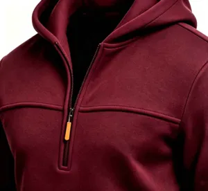 Nahaufnahme Detail Herren Kapuzenpullover Reißverschluss Fleece Stoff Textur Produktbild