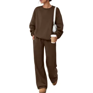 Men Women Fleece Lined Sweatshirt And Pants Sportswear Set Casual Solid Color Long Sleeve Pullover Tracksuit Couple Outfit
