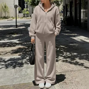 Completo tuta autunno inverno da donna con felpa con cappuccio e pantaloni larghi set.