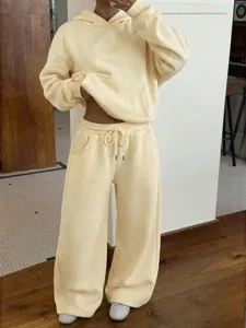 Women Fleece Hoodie and Sweatpants Set Casual Butter Yellow Two Piece Tracksuit Outfits
