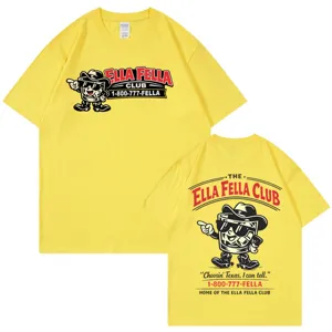 Camiseta gráfica vintage amarilla para hombres y mujeres con estampado de vaquero.