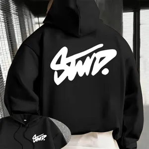 Women's Casual Fleece Hooded Sweatshirt Letter Print Long Sleeve Pullover Hoodie Top