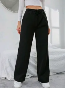 Comfortable casual black sweatpants for women featuring a high waist drawstring design.