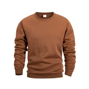 Felpa marrone a maniche lunghe girocollo tinta unita top casual tessuto comodo quotidiano