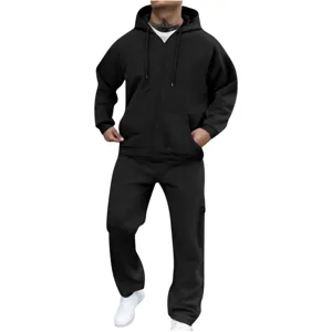 Survêtement de sport à capuche en polaire noire pour homme tenue de loisir confortable
