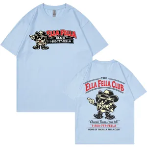 Camiseta gráfica vintage azul claro con estampado de dibujos animados para pareja casual.