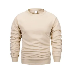 Felpa girocollo tinta unita unisex sportiva manica lunga casual top colore cachi.