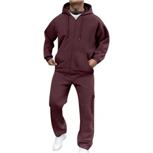 Ensemble de survêtement sweat à capuche zippé en molleton et pantalon pour homme et sport.