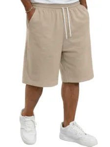 Heren casual trekkoord shorts los gebreide vijf-kwart broek detailweergave