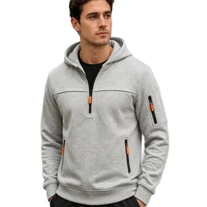 Herren Halb-Zip Kapuzenpullover Freizeit Sport Fleece Hoodie mit mehreren Taschen.