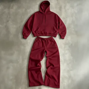 Men Casual Fleece Lined Hooded Top And Bottom Activewear Outfit Long Sleeve Pullover Top And Wide Leg Pants Set