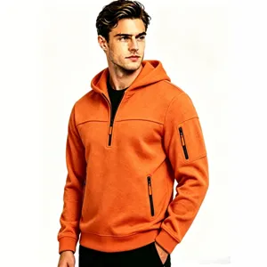 Felpa con cappuccio arancione con mezza zip autunno inverno da uomo con tasche vista principale
